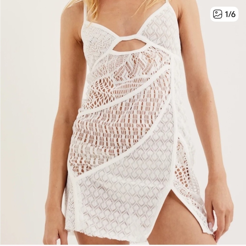 For Love & Lemons Tracy Lace Sheer Mini Dress White L Bridal Euro Summer Beach